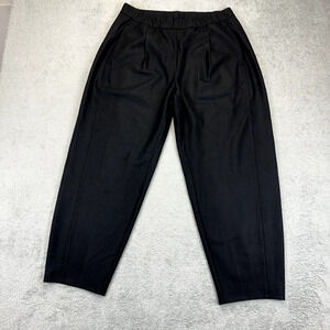 Eileen Fisher Womens Black 100% Wool Pull On Flannel Pleated Tapered Pant Sz M